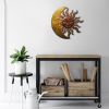 Celestial Sun and Moon Wall Decor In Metal, Gold and Rust Brown