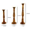 Benzara Wooden Natural Finish Pillar Shaped Candleholder, Set of 3, Brown