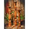 Benzara Wooden Natural Finish Pillar Shaped Candleholder, Set of 3, Brown