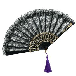Lace Folding Fans High Quality Lady's Girl's Retro Handheld Fan Black