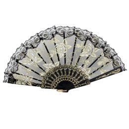 Lace Folding Fans High Quality Lady's Girl's Retro Handheld Fan Black# Rose