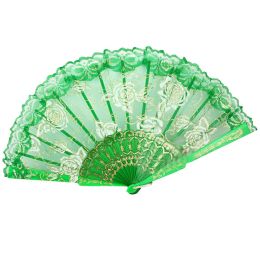 Lace Folding Fans High Quality Lady's Girl's Retro Handheld Fan # Rose(Green)
