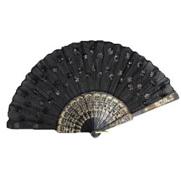 Lace Folding Fans High Quality Lady's Girl's Retro Handheld Fan Black# 01
