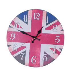 European Home Vintage Wall Clock Non-Ticking Silent Wooden Wall Clock Meter Flag