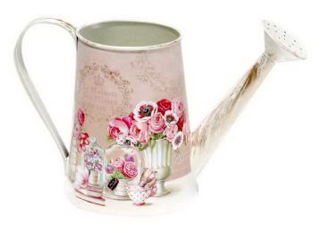 American Pastoral Style Watering Can Shaped Decorative Dired Flower Barrel, Pink
