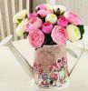 American Pastoral Style Watering Can Shaped Decorative Dired Flower Barrel, Pink
