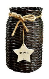 Willow Woven Flower Barrel Flower Shop Balcony Decoration Flower Cylinder, Black