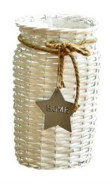 Willow Woven Flower Barrel Flower Shop Balcony Decoration Flower Cylinder, White