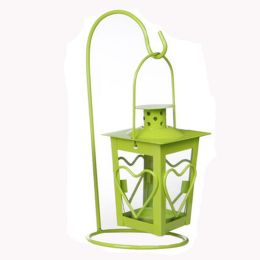 Decor Hanging Lantern Iron Candle Holder With Mini Heart, Green, 24*10CM