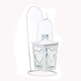 Decor Hanging Lantern Iron Candle Holder With Mini Heart, White, 24*10CM