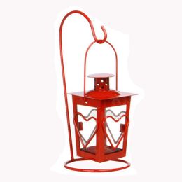 Decor Hanging Lantern Iron Candle Holder With Mini Heart, Red, 24*10CM