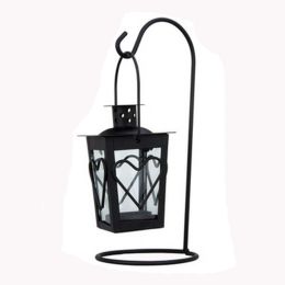 Decor Hanging Lantern Iron Candle Holder With Mini Heart, Black, 24*10CM