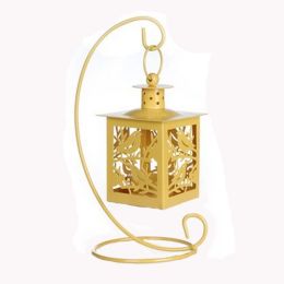 Decor Hanging Lantern Iron Candle Holder With Mini Birds, Yellow, 21.7*11CM