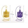 Decor Hanging Lantern Iron Candle Holder With Mini Birds, Purple, 21.7*11CM