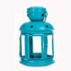 Decor Hanging Lantern Iron Candle Holder With Cute Door, Blue, 17*9.6*9.6CM