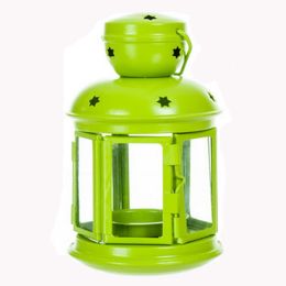 Decor Hanging Lantern Iron Candle Holder With Cute Door, Green, 17*9.6*9.6CM