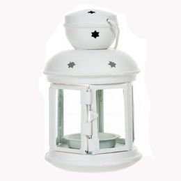 Decor Hanging Lantern Iron Candle Holder With Cute Door, White, 17*9.6*9.6CM