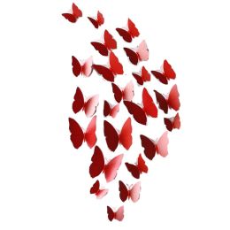 12PSC Vivid Butterfly Wall Stickers Art Decal Red, Magnet + Blu Tack