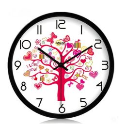(Love Tree) 10-inch Silent fashion Art Pastoral Round Wall Clock,BLACK (NO.229)