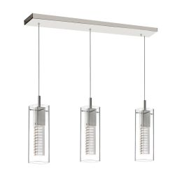 Dainolite 3 Light Horizontal Pendant, Polished Chrome Finish, Laser Cut Crystal Pentalogue