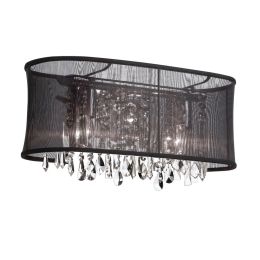 3 Light Polished Chrome Clear Crystal Vanity 20 Strands with Oval Black Organza Shade