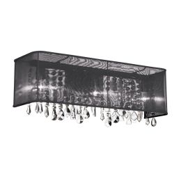 Dainolite 4 Light Polished Chrome Vanity 26 Strands Clear Crystals with Rectangular Black Organza Shade
