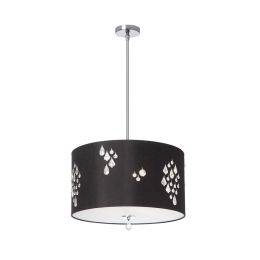 Dainolite 3 Light Pendant, Polished Chrome, Black Baroness Drum Shade with Crystal Accents