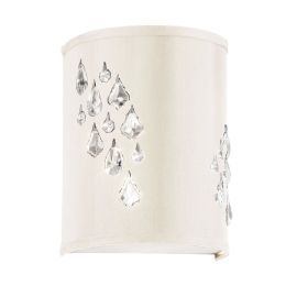 Dainolite 2 Light Wall Sconce with Crystal Accents, Left Hand Facing, Polished Chrome, Ivory Baroness Fabric
