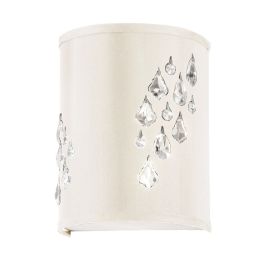 Dainolite 2 Light Wall Sconce with Crystal Accents, Right Hand Facing, Polished Chrome, Ivory Baroness Fabric