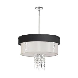 Dainolite 3 Light Polished Chrome Crystal Pendant with Black/Silver and White Shade with 790 Diffuser