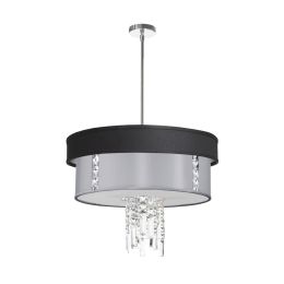 Dainolite 3 Light Polished Chrome Crystal Pendant with Black/Silver and Steel Shade with 790 Diffuser