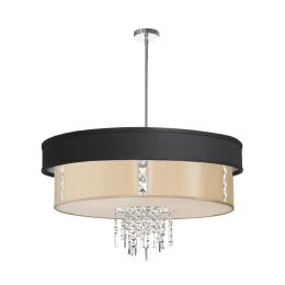 Dainolite 4 Light Polished Chrome Crystal Pendant with Black and Cream Shade with 840 Diffuser