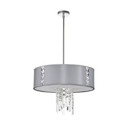 Dainolite 3 Light Pendant with Crystal Accents, Polished Chrome, Silk Glow Steel Drum Shade