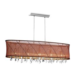 Dainolite 5 Light Horizontal Crystal Chandelier with Chocolate / Gold Organza Saffron Shade and Polished Chrome Finish