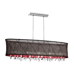 Dainolite 5 Light Crystal Pendant with Black/Red Swirl Shade and Polished Chrome Finish