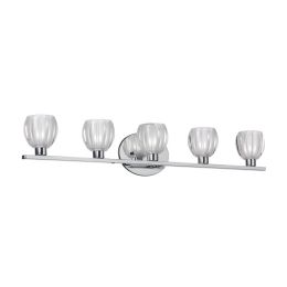 Dainolite 5 Light Bathroom Floral Vanity Fixture with Clear Frosted Glass and Polished Chrome Finish