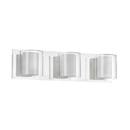 Dainolite 3 Light Bathroom Vanity Fixture with Clear Frosted White Glass and Polished Chrome Finish