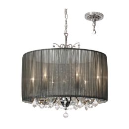 Dainolite 5 Light Crystal Chandelier with Tiara Silver Organza Shade and Polished Chrome Finish