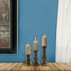 Pillar Shaped Wooden Candle Holder, Set of 3, Brown